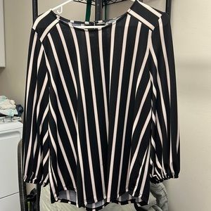 Striped 3/4 Sleeve Work Shirt Large Black White and Tan